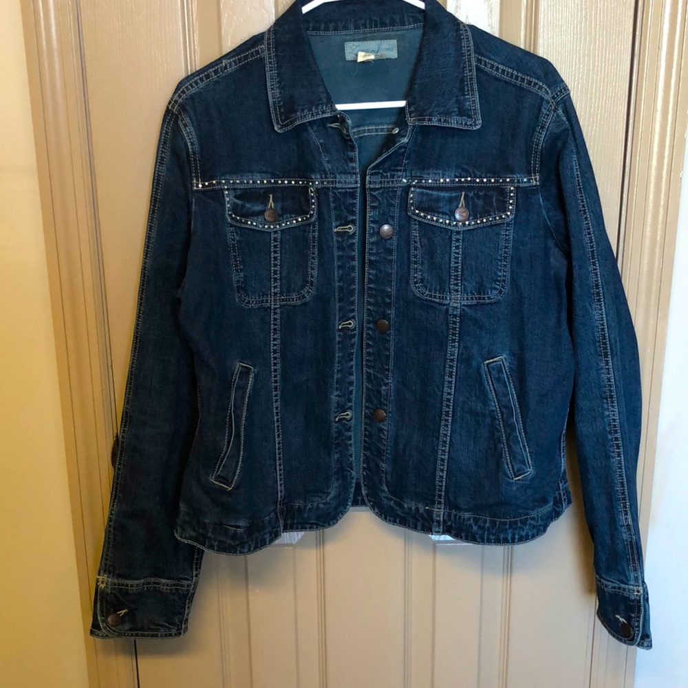 Lena Jeans Women’s Authentic Dark Wash Jean Jacket w/ Jewel Rhinestone Accents